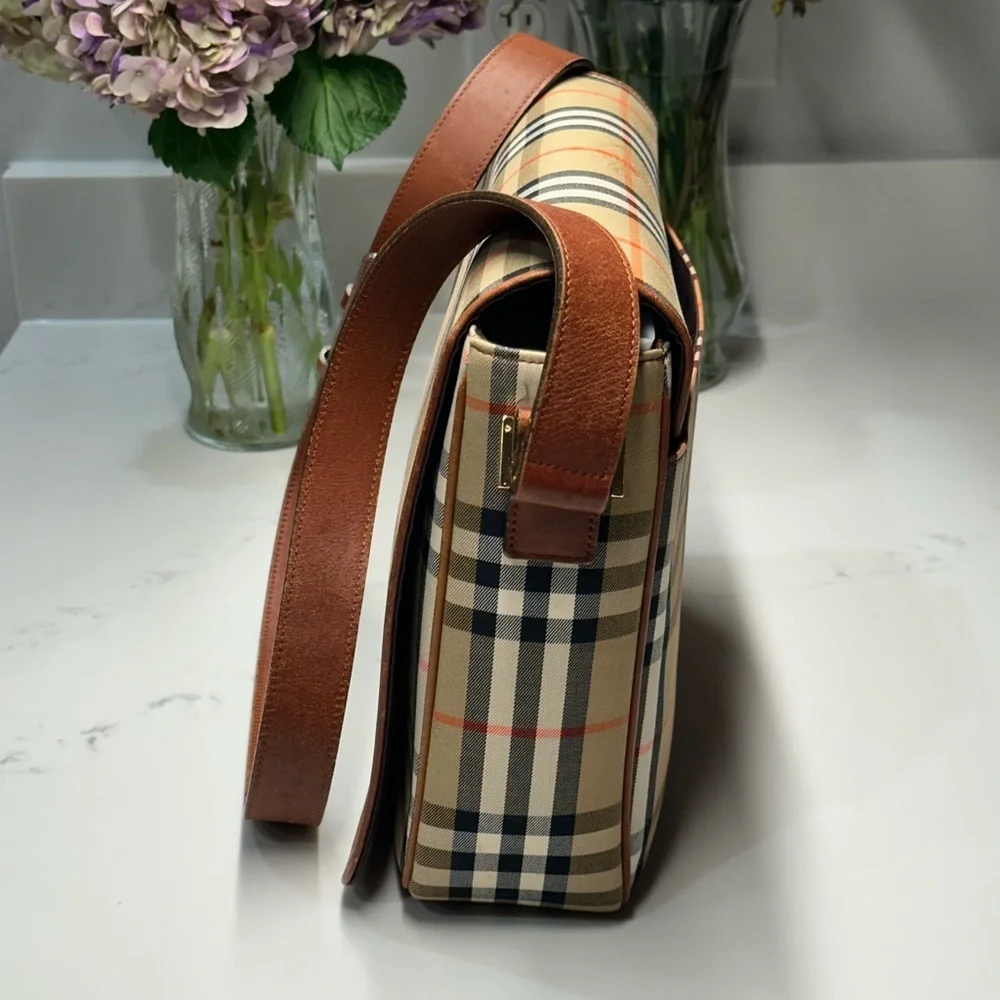 Burberry Nova Check Canvas & Leather Messenger Shoulder Bag